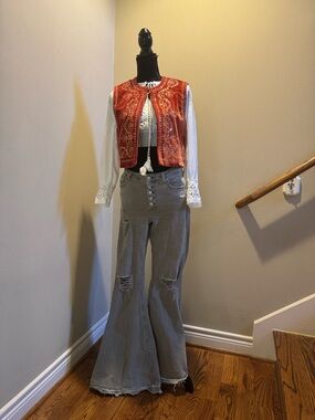 Small Rust Colored Embroidered Velvet Vest